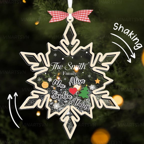 Personalized Snowflake Family Name Shaker Ornament, Family Christmas Ornament, Custom Name Snowflake Ornament, Gift for Family, Christmas Gift