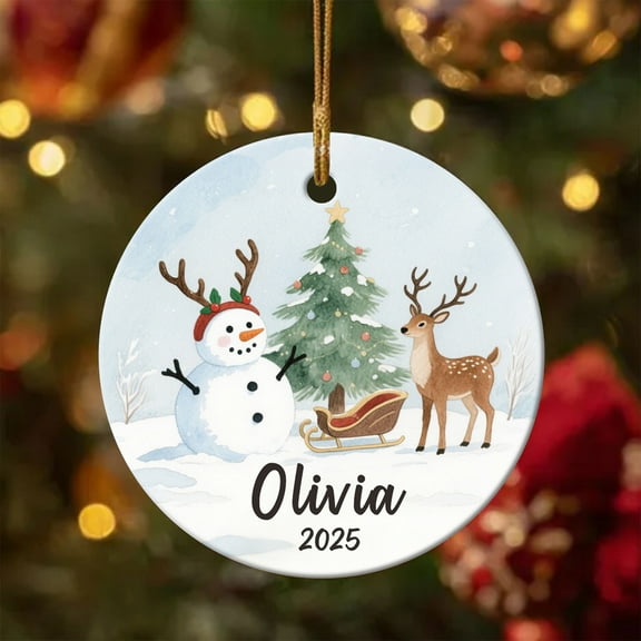 Personalized Snowman Cerament Ornament, Cute Holiday Tree Decoration for Christmas, Family Gift for Stocking Stuffer Or Hostess, Ceramic Figurine for Mantel Display and Seasonal Home Decor Sopatenor