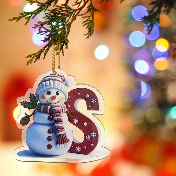 Personalized Snowman Christmas Ornament With Custom Initial A-Z, Xmas Ornament, Monogram Tree Decoration, Holiday Keepsake Gift For Couples, Stocking Stuffer, Decor