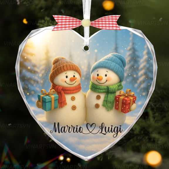 Personalized Snowman Couple Christmas Ornament, Custom Name Ornament, Snowman Newlywed Wedding Ornament, Christmas Ornament Gift For Couple