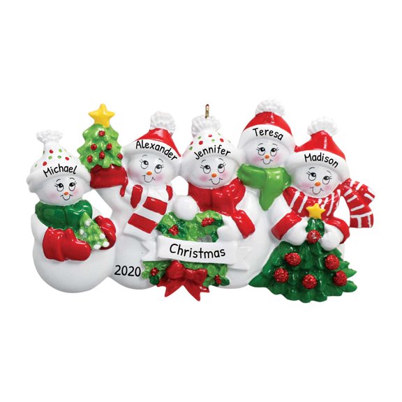 Personalized Snowman Family of 5 Christmas Ornament 2024 - Our First Christmas Together Keepsake