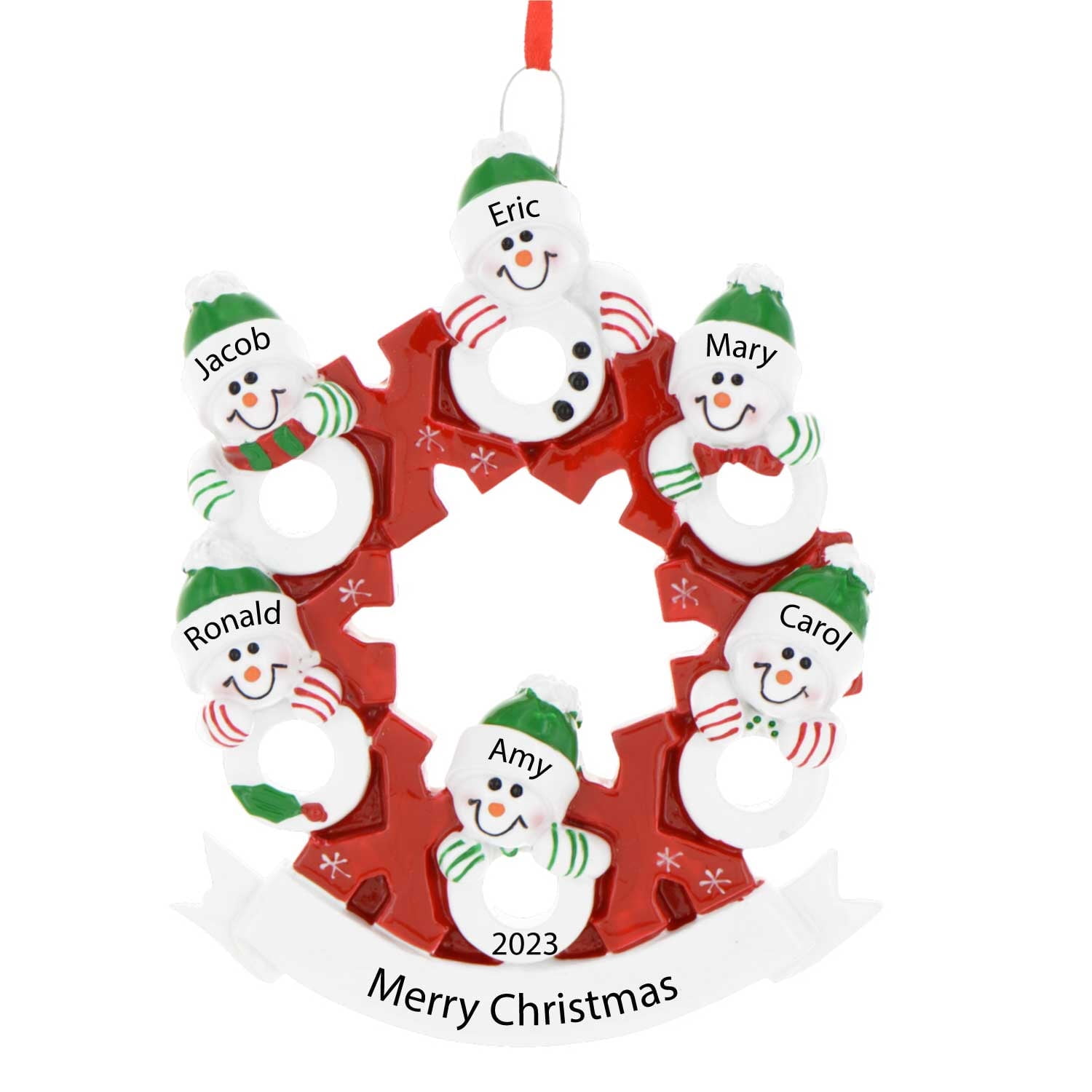 Personalized Snowman Family of 6 Christmas Tree Ornament 2024 - XOXO ...