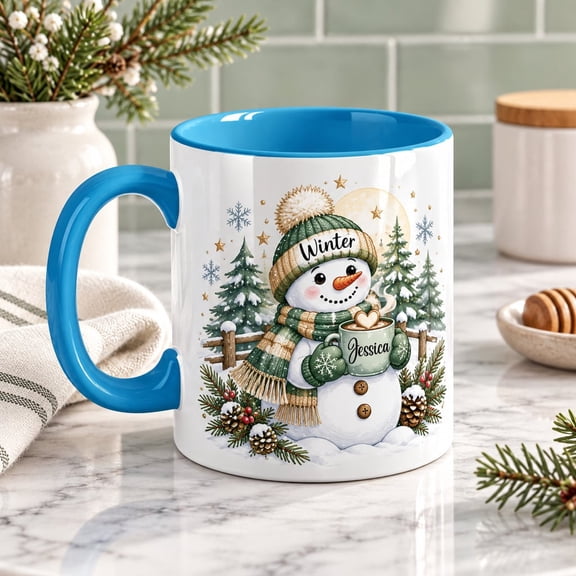 Personalized Snowman Hot Cocoa Mug Ceramic Winter Gift