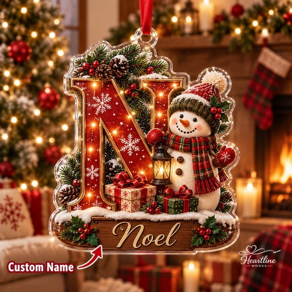 Personalized Snowman Monogram Acrylic Ornament Custom Name Christmas Tree Gift