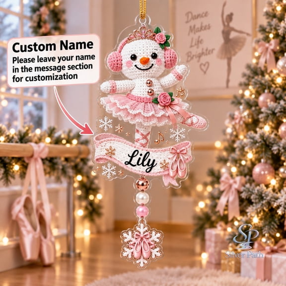 Personalized Snowman Ornament, Ballerina Theme Acrylic Christmas Tree Keepsake for Dance Lovers