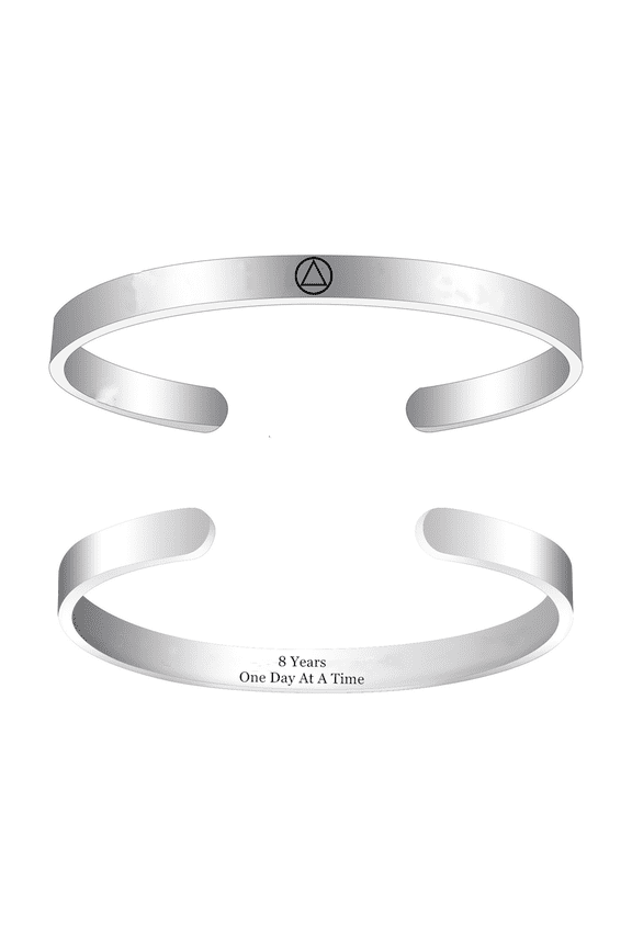 Personalized Sobriety Cuff Bracelet for Women Men, Stainless Steel Inspirational Soberness Bangle, Sober Alcoholics Anonymous Addiction Recovery Anniversary Jewelry for Family Friends