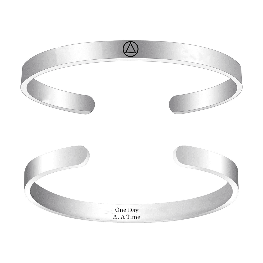 Personalized Sobriety Cuff Bracelet for Women Men, Stainless Steel