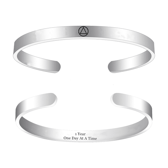 Personalized Sobriety Cuff Bracelet for Women Men, Stainless Steel Inspirational Soberness Bangle, Sober Alcoholics Anonymous Addiction Recovery Anniversary Jewelry for Family Friends