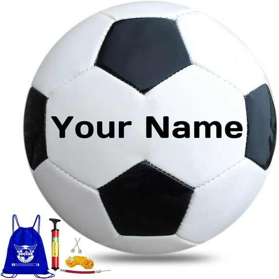 Personalized Soccer Ball, Customized Traditional Soccer Ball Gift with Name, Text for Teens Youth Men Women (with Pump)