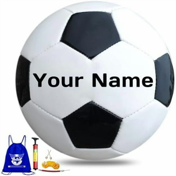 Personalized Soccer Ball, Customized Traditional Soccer Ball Gift with Name, Text for Teens Youth Men Women (with Pump)