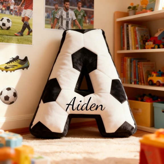 Personalized Soccer Ball printed Letter Pillow Custom Initial Pillow With Name Soccer Ball Pillow Sport Lover Gift