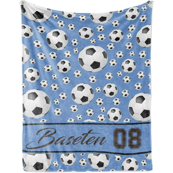 Personalized Soccer Blanket with Name, Custom Name Throw Blankets Soft Football Sports Red Bed Blankets Customized Name Gifts for Kids Teens Adults Toddler Boys Girls Player Teams
