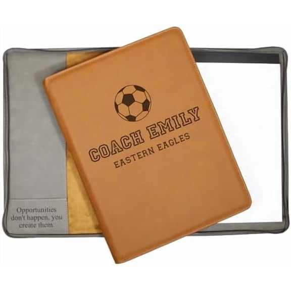 Personalized Soccer Coach Portfolio  Custom Engraved Vegan Leather Padfolio with Legal Pad & Storage  End of Season, Banquet, or Christmas Gift for Soccer Coach  $$Office
