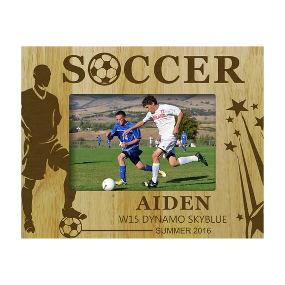 Personalized Soccer Football Theme Engraved Wood Picture Frame With Name - 5 x 7 Inches Vertical Customizable Gift