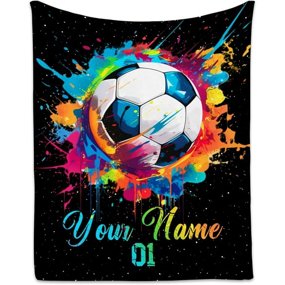 Personalized Soccer Gifts for Boys 8-12, Custom Soccer Blanket Gifts for Soccer Lovers, Flannel Throw Blanket for Kids Girls Teens, Soccer Decorations for Room Team Player (Colorful, 60x80 Inch)