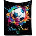 thumbnail image 1 of Personalized Soccer Gifts for Boys, Custom Soccer Blanket Gift for Sport Lovers, Flannel Throw Blankets for Kids Girls Teens, Sports Decorations for Room Team Player (Colorful, 50x60 Inch), 1 of 6