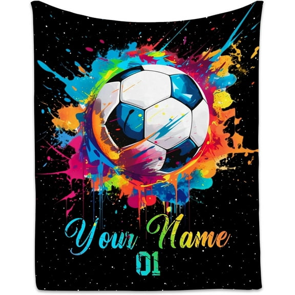 Personalized Soccer Gifts for Boys, Custom Soccer Blanket Gift for Sport Lovers, Flannel Throw Blankets for Kids Girls Teens, Sports Decorations for Room Team Player (Colorful, 50x60 Inch)