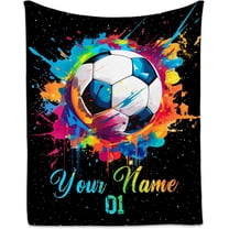 Personalized Soccer Gifts for Boys, Custom Soccer Blanket Gift for Sport Lovers, Flannel Throw Blankets for Kids Girls Teens, Sports Decorations for Room Team Player (Colorful, 50x60 Inch)