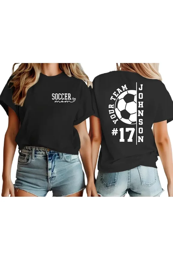 Personalized Soccer Mom T-Shirt Custom Name and Number Women's Game Day Athletic Apparel Retro Casual Short Sleeve Tee