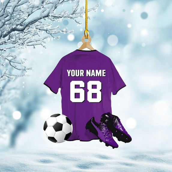 Personalized Soccer Ornaments Soccer Christmas Ornament,Soccer Ornaments for Christmas Tree Soccer Christmas Ornaments for Boys Girls, Custom Soccer Jersey Shoes Ornament (Style 4) - 3614 (Purple)