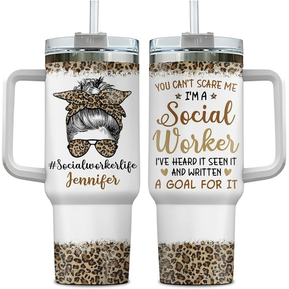 Personalized Social Worker 40oz Tumbler with Handle and Straw Gifts for Women, Funny Gifts Ideas For Social Worker MSW, Custom Name Stainless Steel Travel Cup With Lid