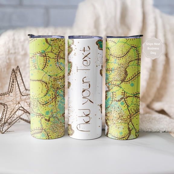 Personalized Softball 20 oz Tumbler, Custom Name Stainless Steel Cup
