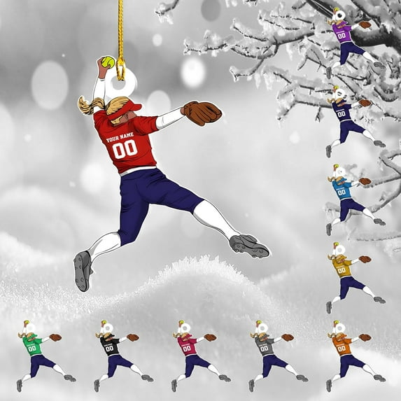 Personalized Softball Acrylic Ornament Custom Name & Number Ornaments 2025 for Girl Coach Softball, Softball Gloves Ornament Custom, Softbal Ornament, Softball Ornament Softball Lover (ON467) - 3440