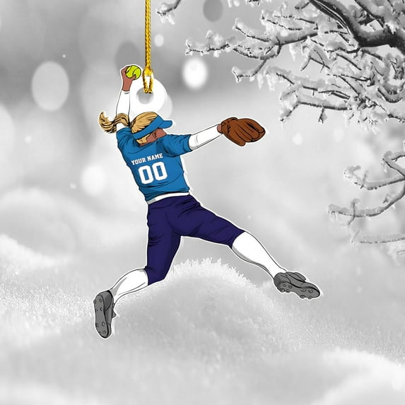 Personalized Softball Acrylic Ornament Custom Name & Number Ornaments 2025 for Girl Coach Softball, Softball Gloves Ornament Custom, Softbal Ornament, Softball Ornament Softball Lover (ON467) - 3440