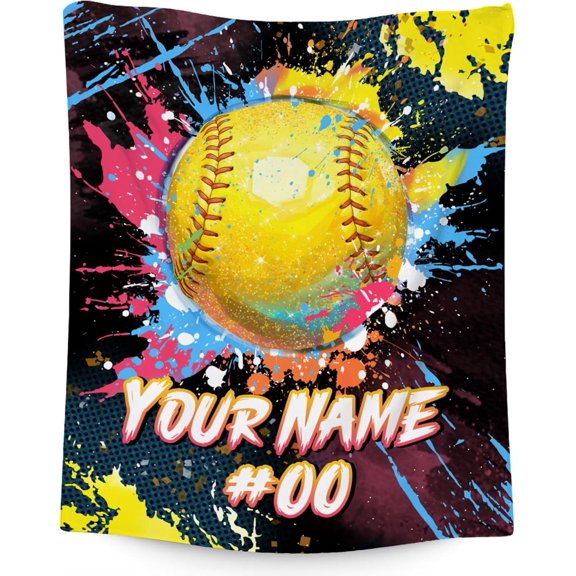 Personalized Softball Blanket - Soft Cozy Sports Throw Blankets for Girls - Custom Softball Theme Gifts for Softball Players - 30x40 Inches Small Blanket for Chair Couch