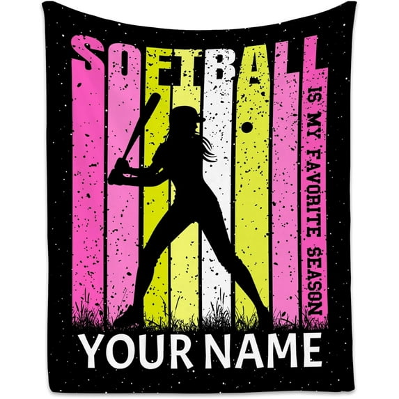 Personalized Softball Blankets for Girls, Softball Team Gifts for Softball Lover, Custom Girls Blankets Party Decorations, 30"x40" Soft Cozy Throw Blankets for Women Adults