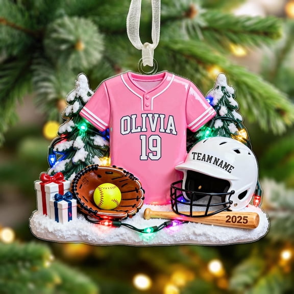 Personalized Softball Ornament 2025 – Custom Jersey Name & Number Christmas Gift, Softball Player Ornament, Team Keepsake Sports Tree Decoration