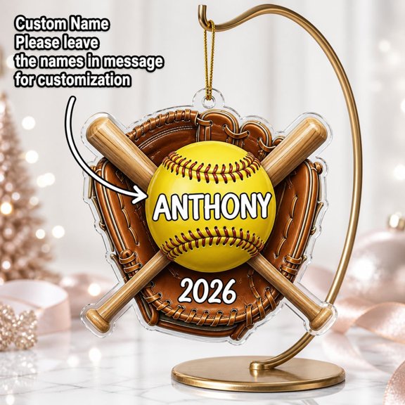 Personalized Softball Ornament Custom Name Holiday Decor Team Keepsake