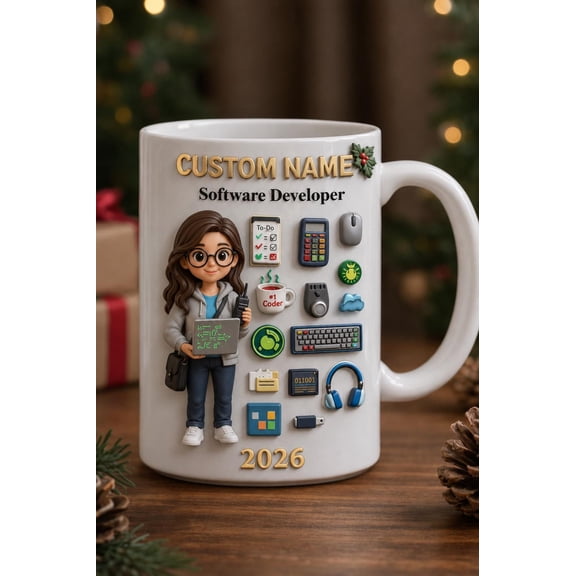 Personalized Software Developer Mug 3D Embossed Coffee Mug, Custom Programmer Gift, Coder Mug, Software Engineer Cup