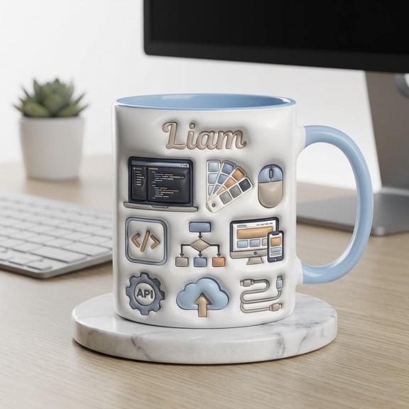 Personalized Software Developer Mug Custom Name Coder Gift 3D Inflated Web Designer Cup Programmer Tech Gift for Him IT Professional Liam