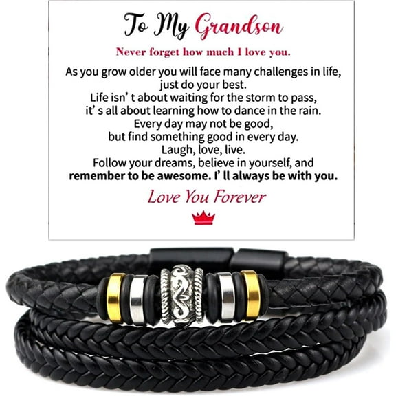 Personalized Son's Infinity Knot Bracelet Gift, To My Son/Grandson Stainless Steel Infinity Knot Leather Engraved with Love You Forever Bracelet Forever Linked Together Jewelry for Birthday Christmas