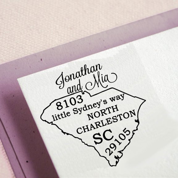Personalized South Carolina State Map Stamp Custom Self Inking Family Address Stamp