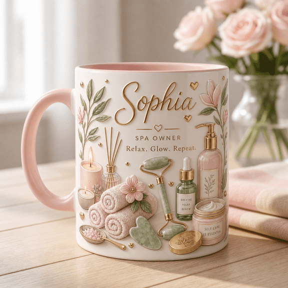 Personalized Spa Owner Mug with 3D Effect, Soft Luxury Coffee Cup Gift for Estheticians