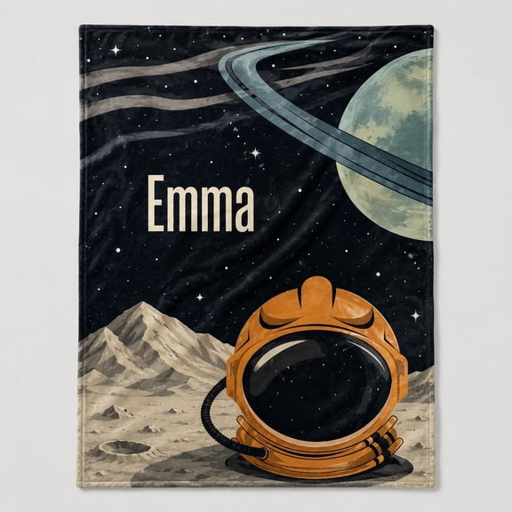 Personalized Space Fleece Blanket, Custom Name Astronaut Planet Throw Blanket, 280gsm Polyester Fleece, Multiple Sizes