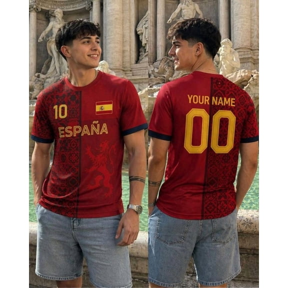 Personalized Spain Soccer Jersey, Custom Name & Number Football Jersey, Adult Unisex Sports Fan Shirt