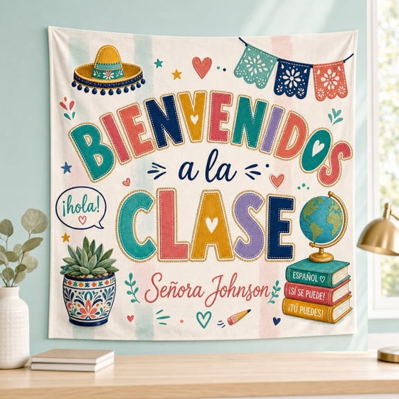 Personalized Spanish Classroom Tapestry - Bienvenidos a la Clase Banner