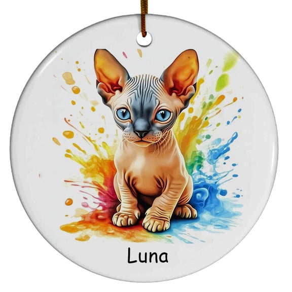 Personalized Sphynx Cat Christmas Ornament, Customized Ornament with Cat Name, Christmas Ornament, Gift for Mother's day, Father's day, Christmas, Birthday, Gift for Cat Lover