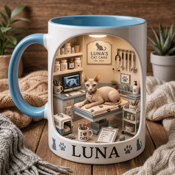 Personalized Sphynx Cat Mug Custom Cat Name Coffee Cup Gift for Cat Lovers