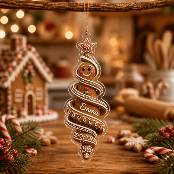 Personalized Spiral Ornament Gingerbread Man Christmas Decor