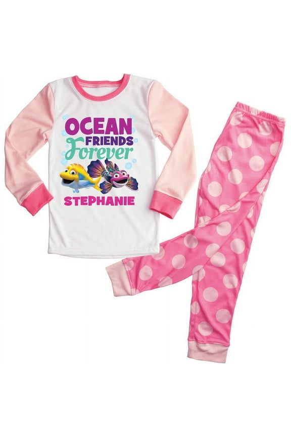 Personalized Splash and Bubbles Pink Toddler Girl Pajama Set