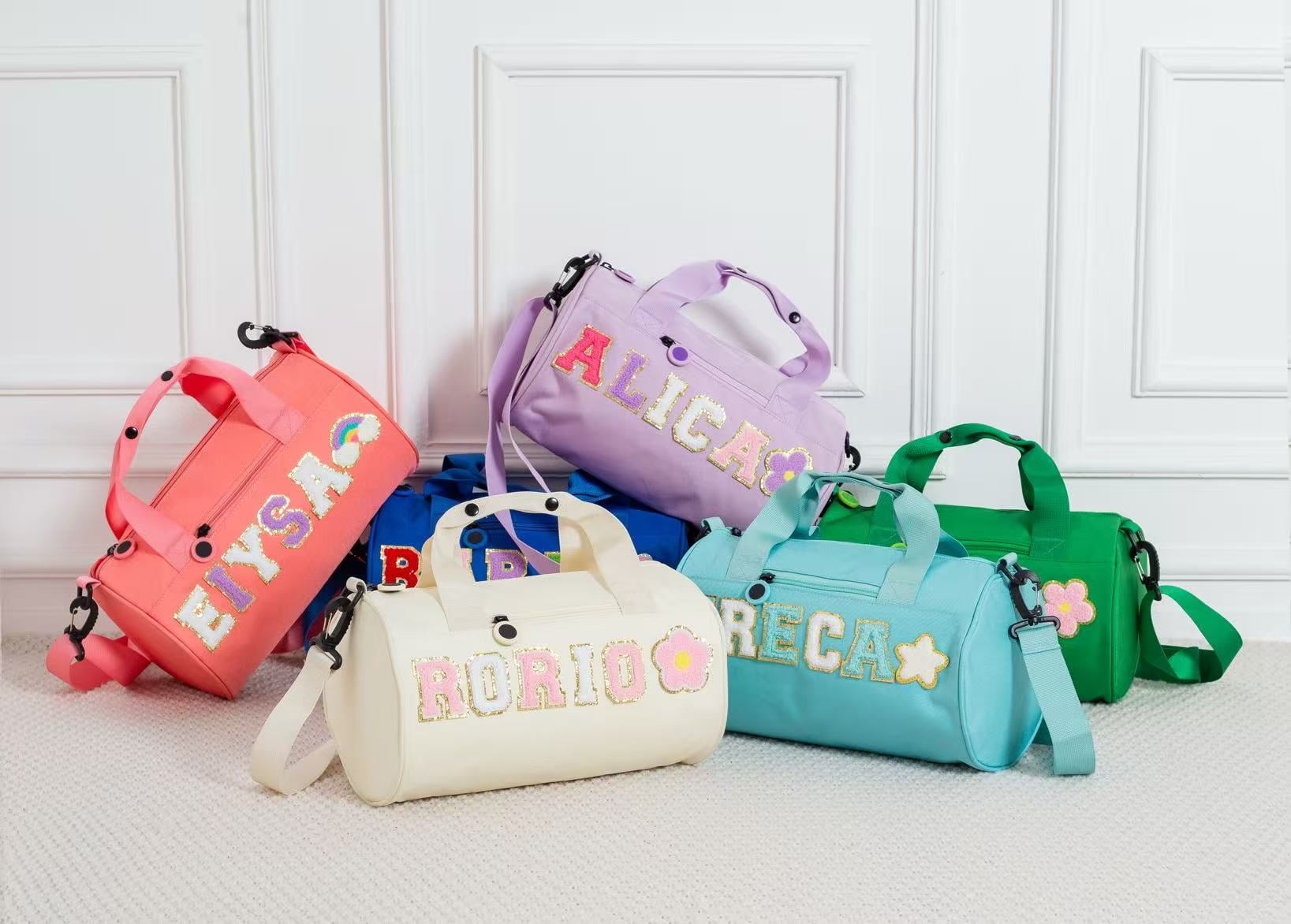 Personalized Sport Duffle Bag with chenille Letter,Custom Water Proof Dance Bag for Kids,Overnight Bag,Sewn Weekender Ballet Bag,Birthday Gift for Kids