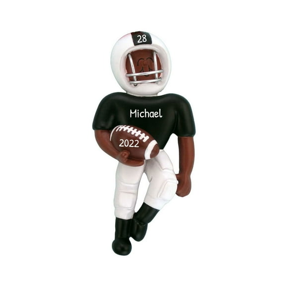 Personalized Sports Ornament 2024 African American Male Football Player 1 Count - Ornaments by Elves