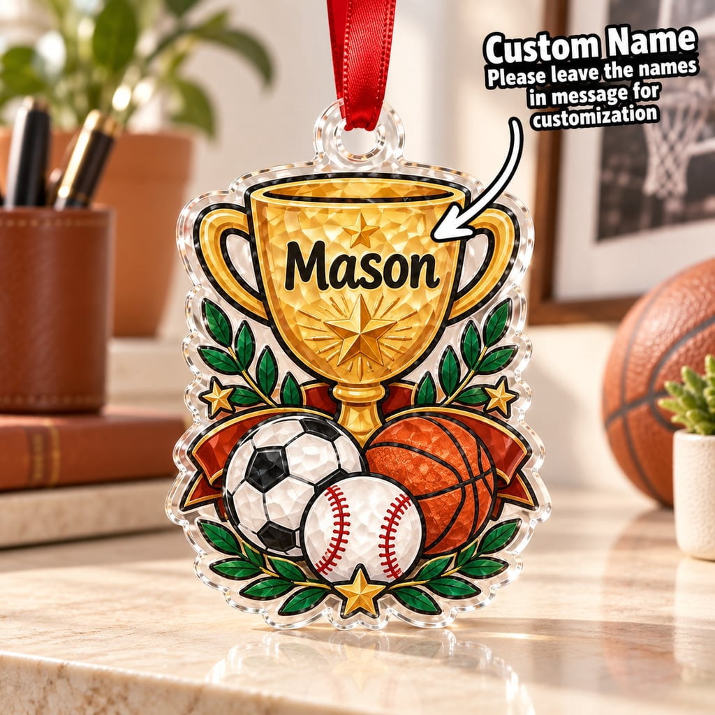 Personalized Sports Trophy Ornament, Custom Name Christmas Keepsake for ...