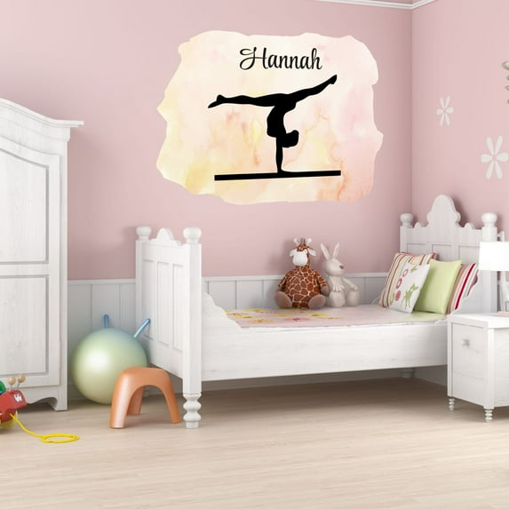 Personalized Sports Wall Decals for Gym - Balance Beam Never Give Up Wall Sticker Decal With Easy Installation Instructions Custom Name Sticker - Size: 20 In x 16 In