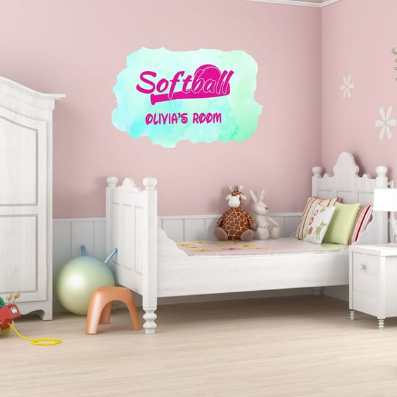 Personalized Sports Wall Decals for Kids Room - Eat Sleep Softball Repeat Boys Bedroom With Easy Installation Instructions Custom Name Sticker - Size: 10 In x 7 In