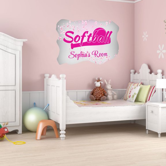 Personalized Sports Wall Decals for Kids Room - Softball and Bat Boys Bedroom With Easy Installation Instructions Custom Name Sticker - Size: 30 In x 24 In
